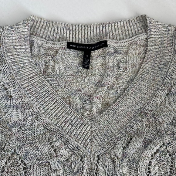 White House Black Market Lt. Neutral Multicolor Cable Knit V-Neck Sweater | WHBM - Picture 5 of 6